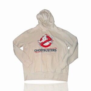 H&M Ghostbusters Hoodie Mens Large Beige Graphic Logo Pullover